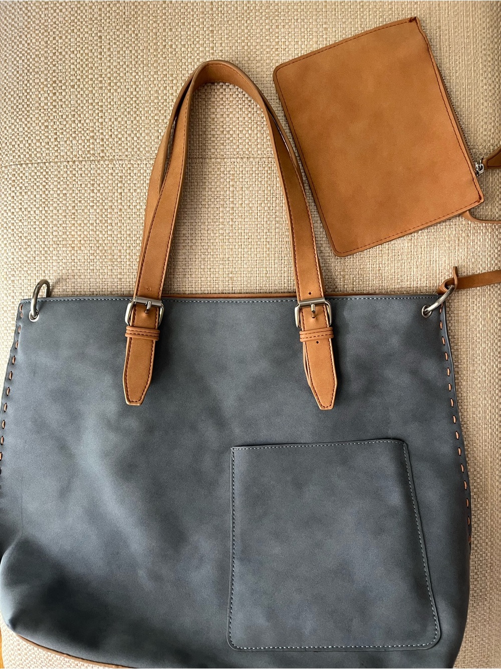 Shiraleah Vegan Leather Tote Gray/Tan - Picture 2 of 5